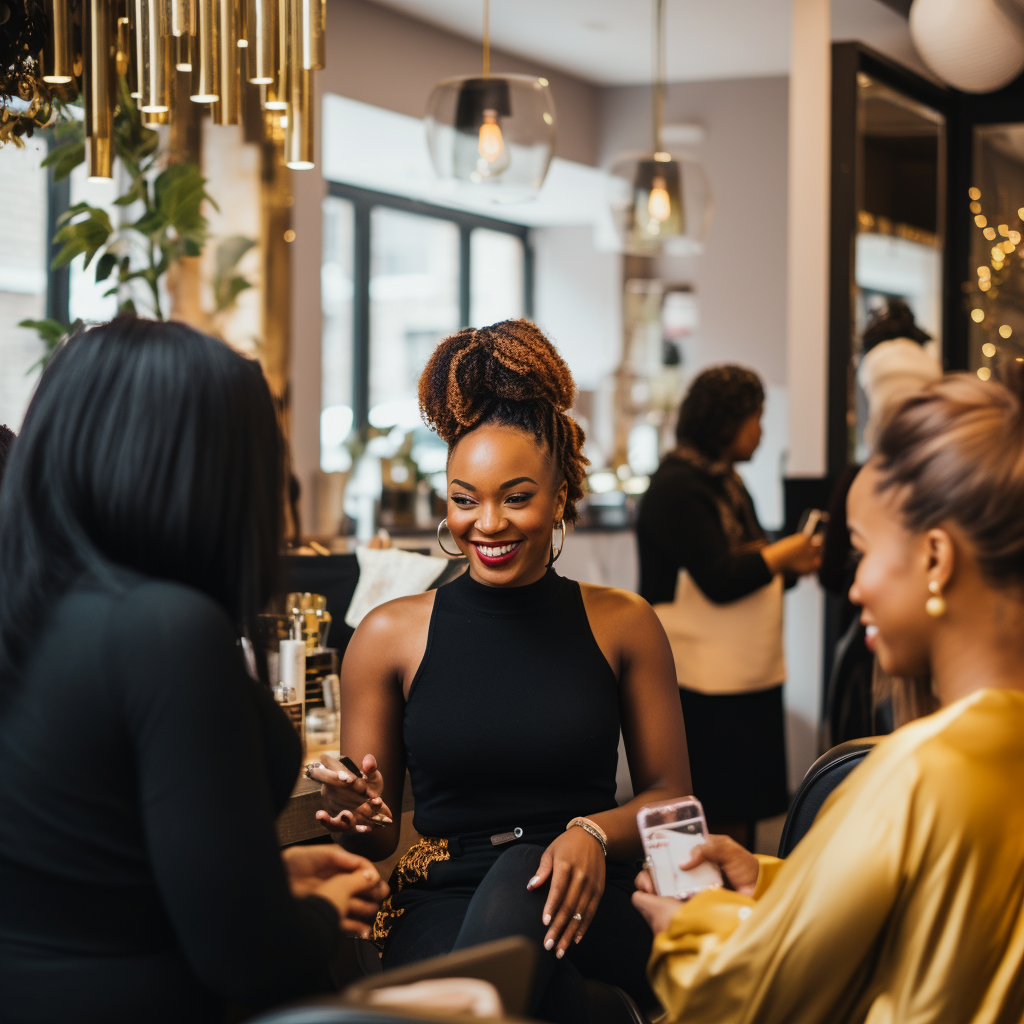 african american women sitting together at a beauty salon business shower