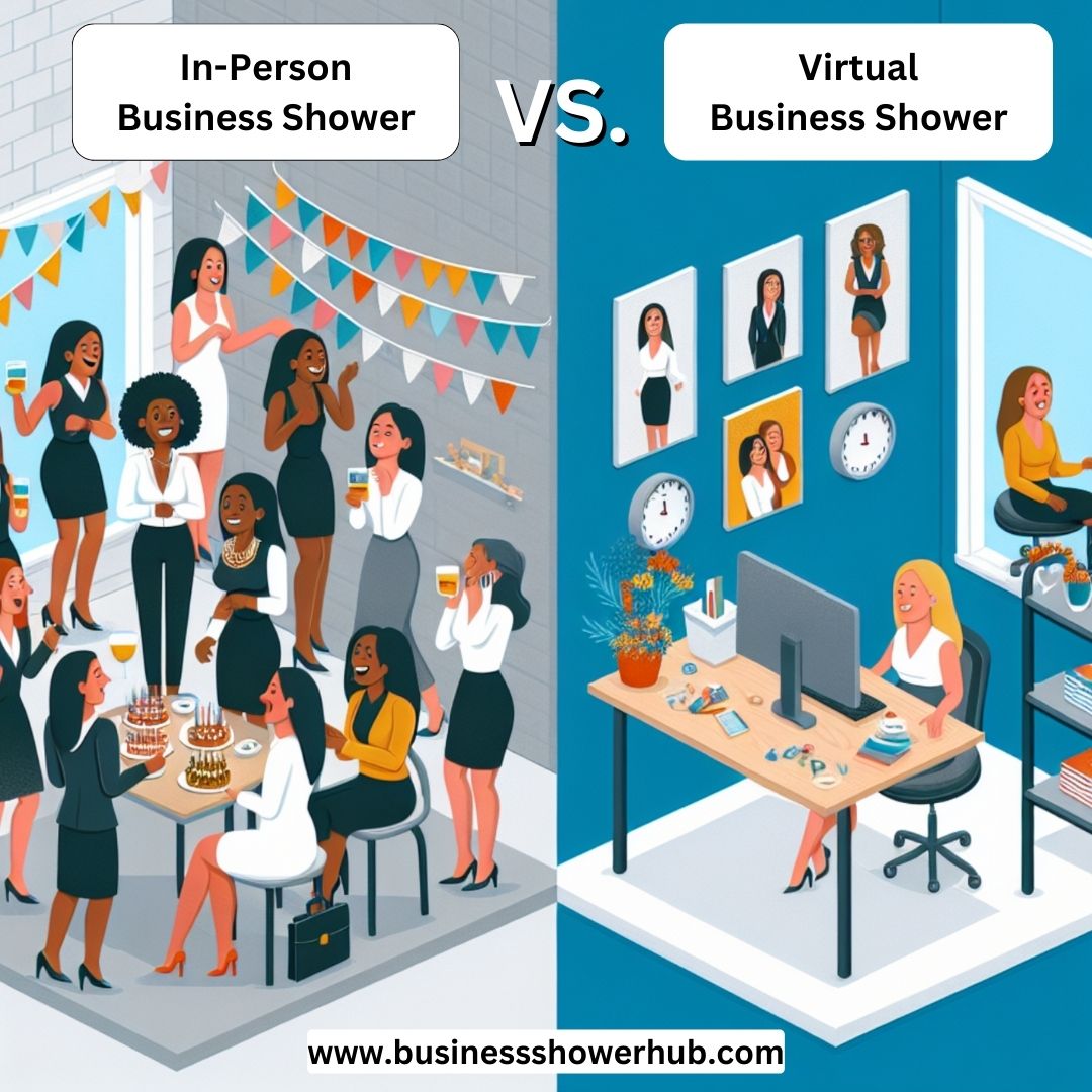 infographic comparing in-person versus virtual business shower