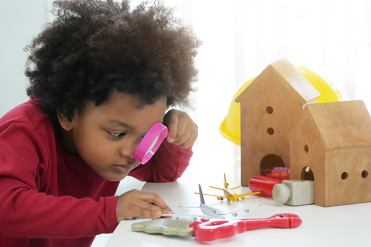 A child playing with toys
