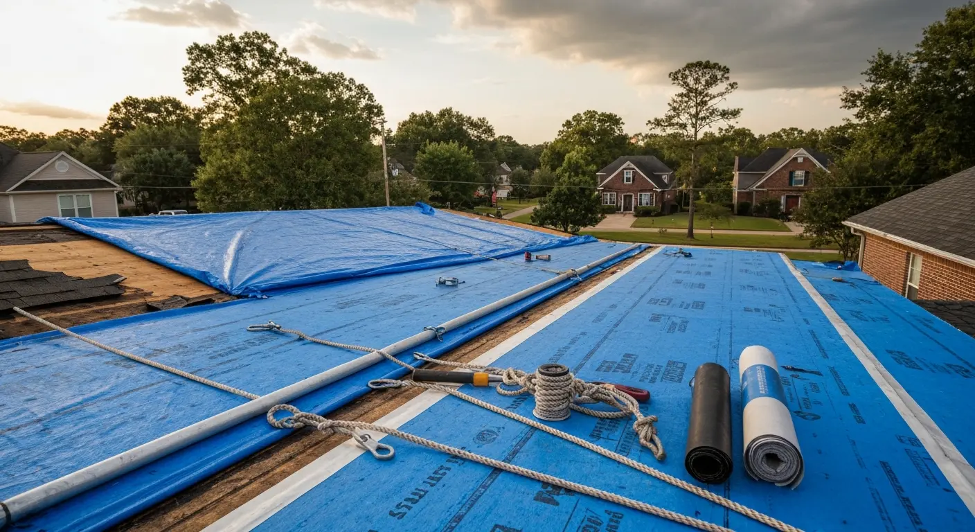 Emergency storm roof tarping