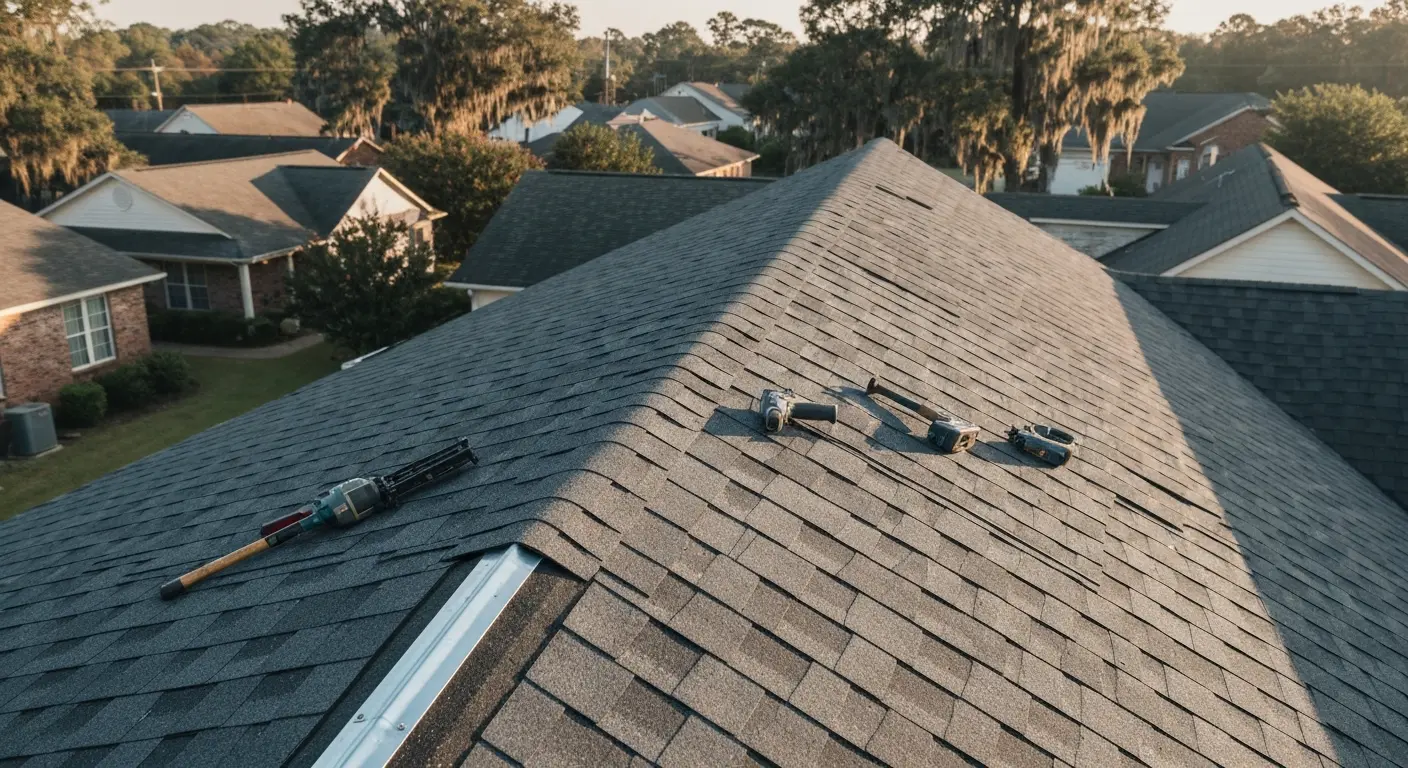 Satisfied customer with completed roof