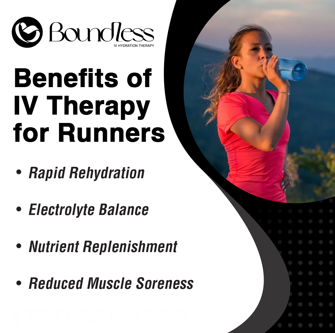 Boundless IV Therapy benefits for runners, with a woman drinking water outdoors Boundless IV Therapy benefits for runners, with a woman drinking water outdoors