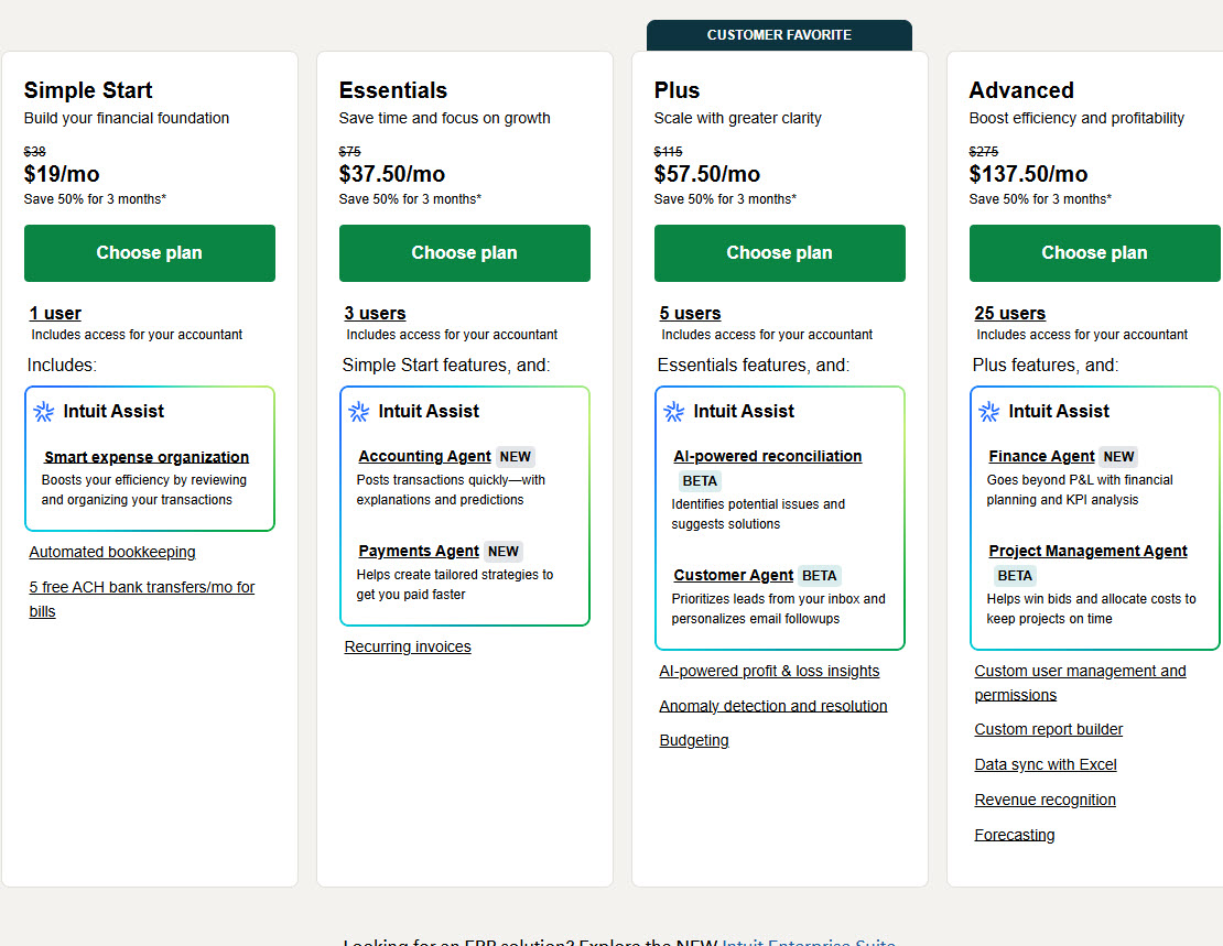 QuickBooks Online Subscription Pricing as of August 2025 QuickBooks Online Subscription Pricing as of August 2025