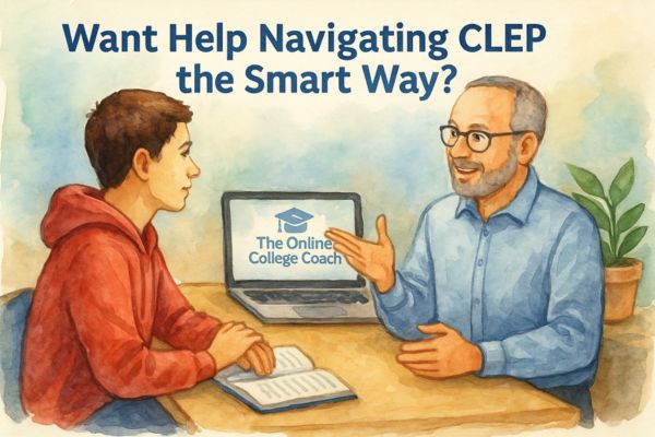 Watercolor illustration of a student receiving one-on-one CLEP coaching from an experienced mentor, representing personalized guidance and support available through CLEPCoach.com. Watercolor illustration of a student receiving one-on-one CLEP coaching from an experienced mentor, representing personalized guidance and support available through CLEPCoach.com.