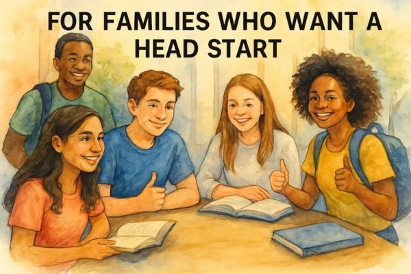A diverse group of smiling high school students studying together with books and backpacks, representing motivated learners getting a head start through CLEP. A diverse group of smiling high school students studying together with books and backpacks, representing motivated learners getting a head start through CLEP.