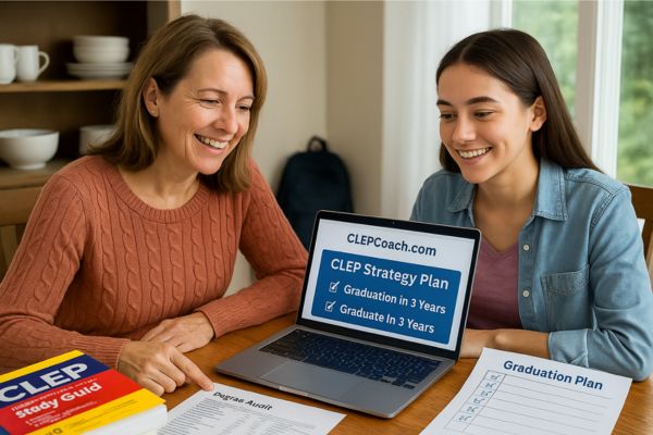 High school student and parent using a CLEP plan to build an affordable college strategy. College prep for parents and teens using CLEP and Modern States. High school student and parent using a CLEP plan to build an affordable college strategy. College prep for parents and teens using CLEP and Modern States.