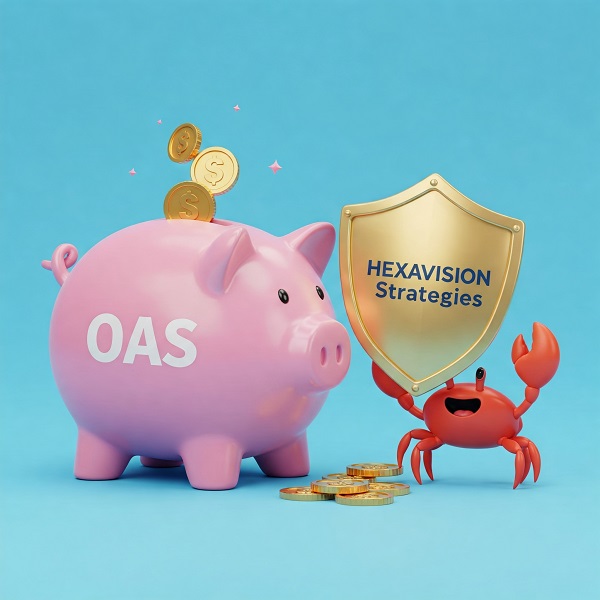 OAS clawback visual: crab taking coins from OAS piggy bank, shielded by financial strategies. OAS clawback visual: crab taking coins from OAS piggy bank, shielded by financial strategies.