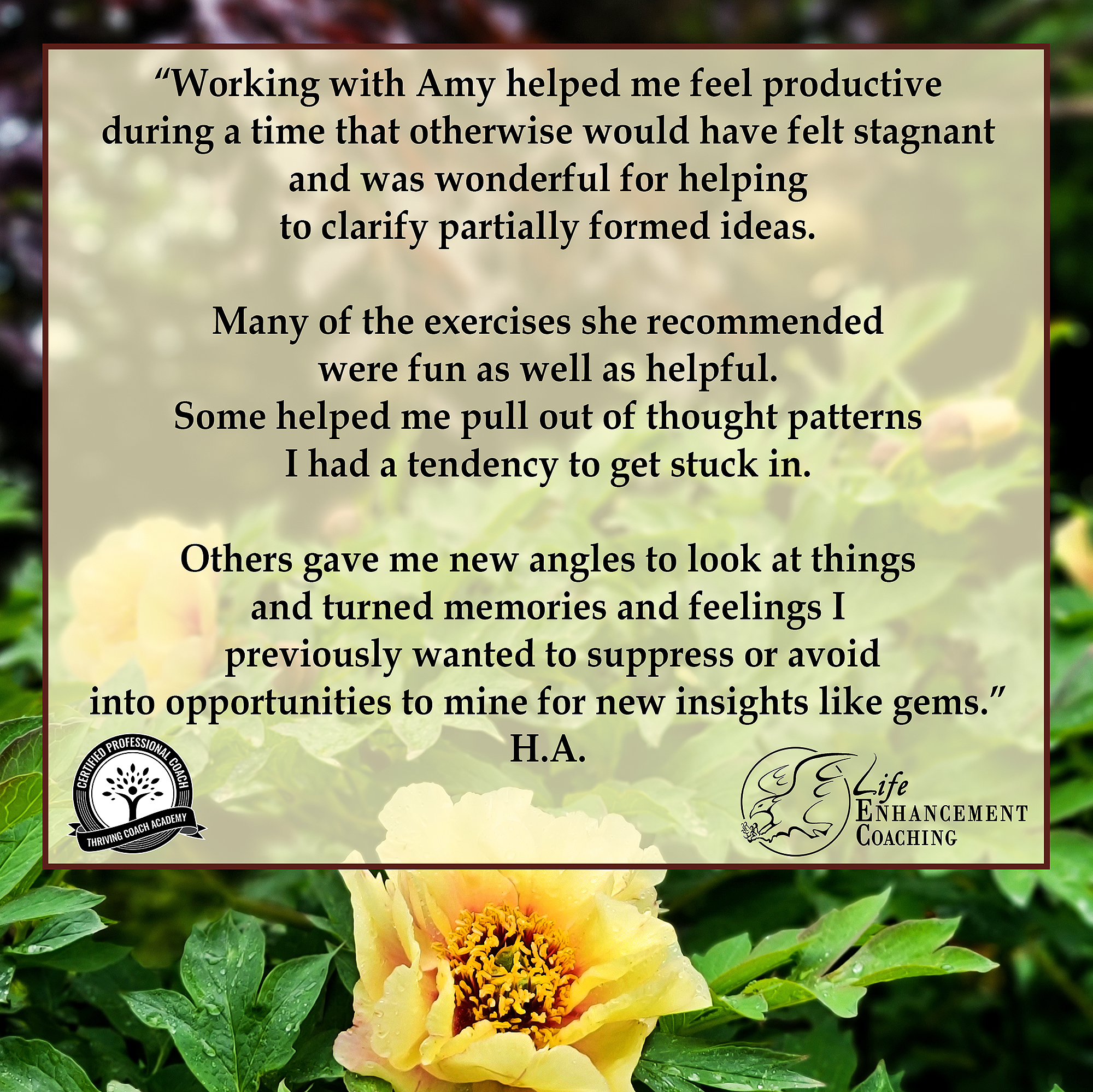 H.A.'s Testimonial