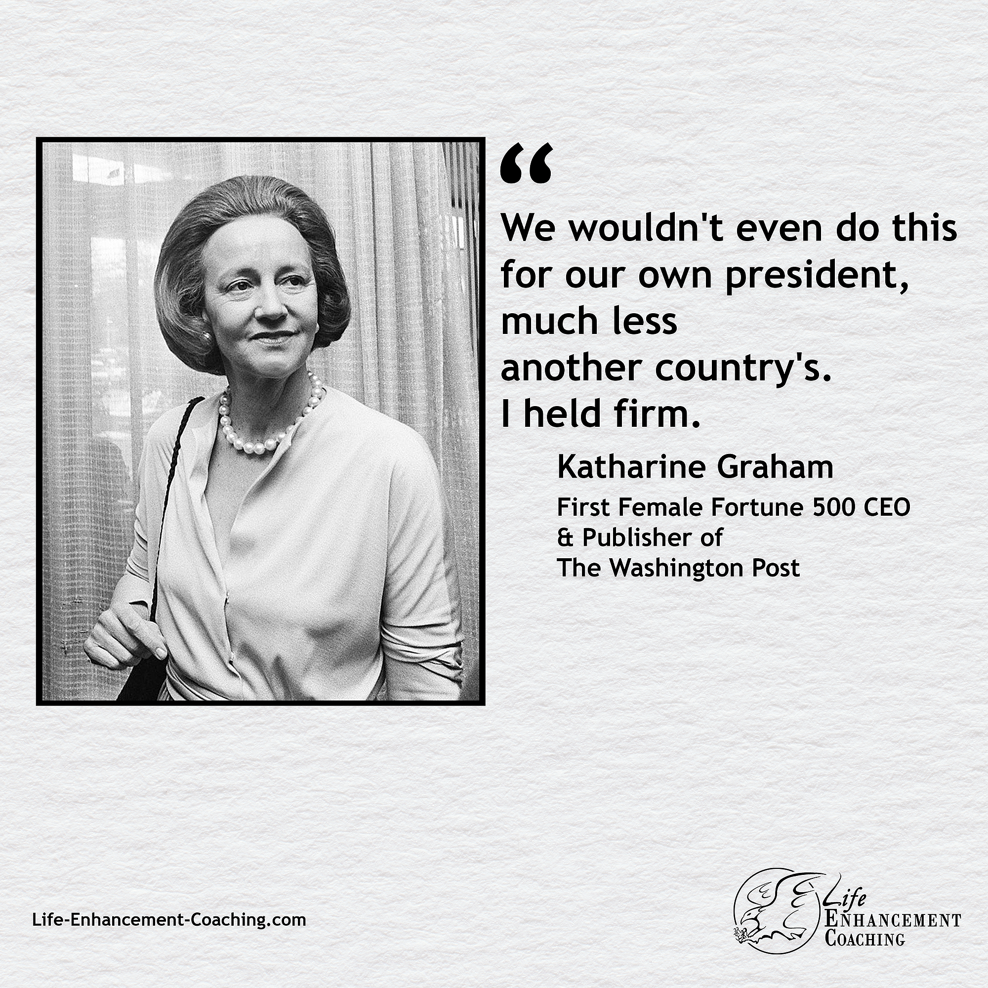 A woman looking resolute with text