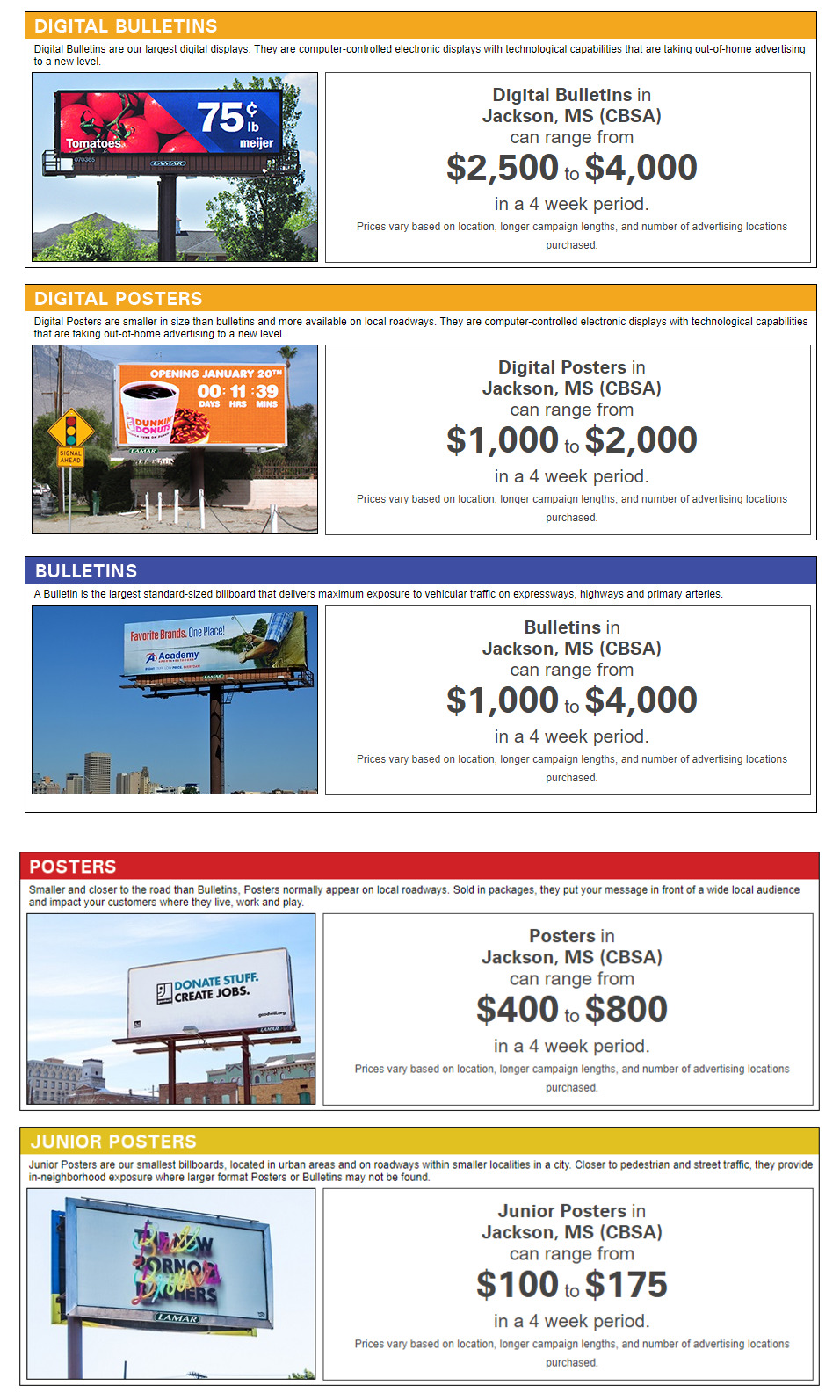 Billboard pricing estimated in Jackson, MS