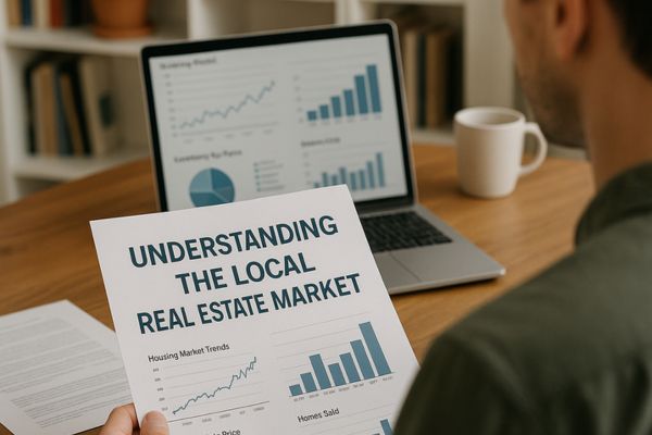 Man reviewing local real estate market trends with charts and graphs Man reviewing local real estate market trends with charts and graphs