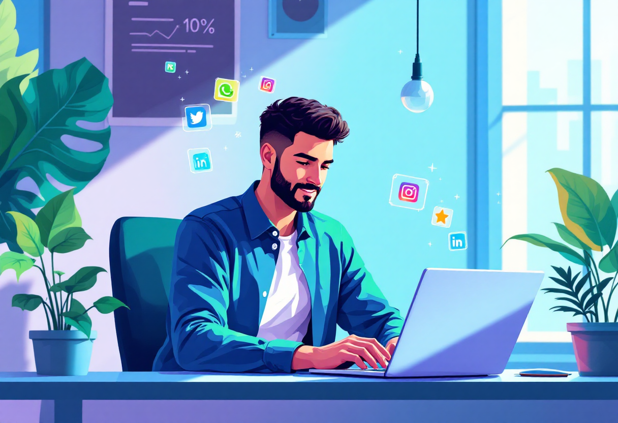 Futuristic Man Happily Working Futuristic Man Happily Working