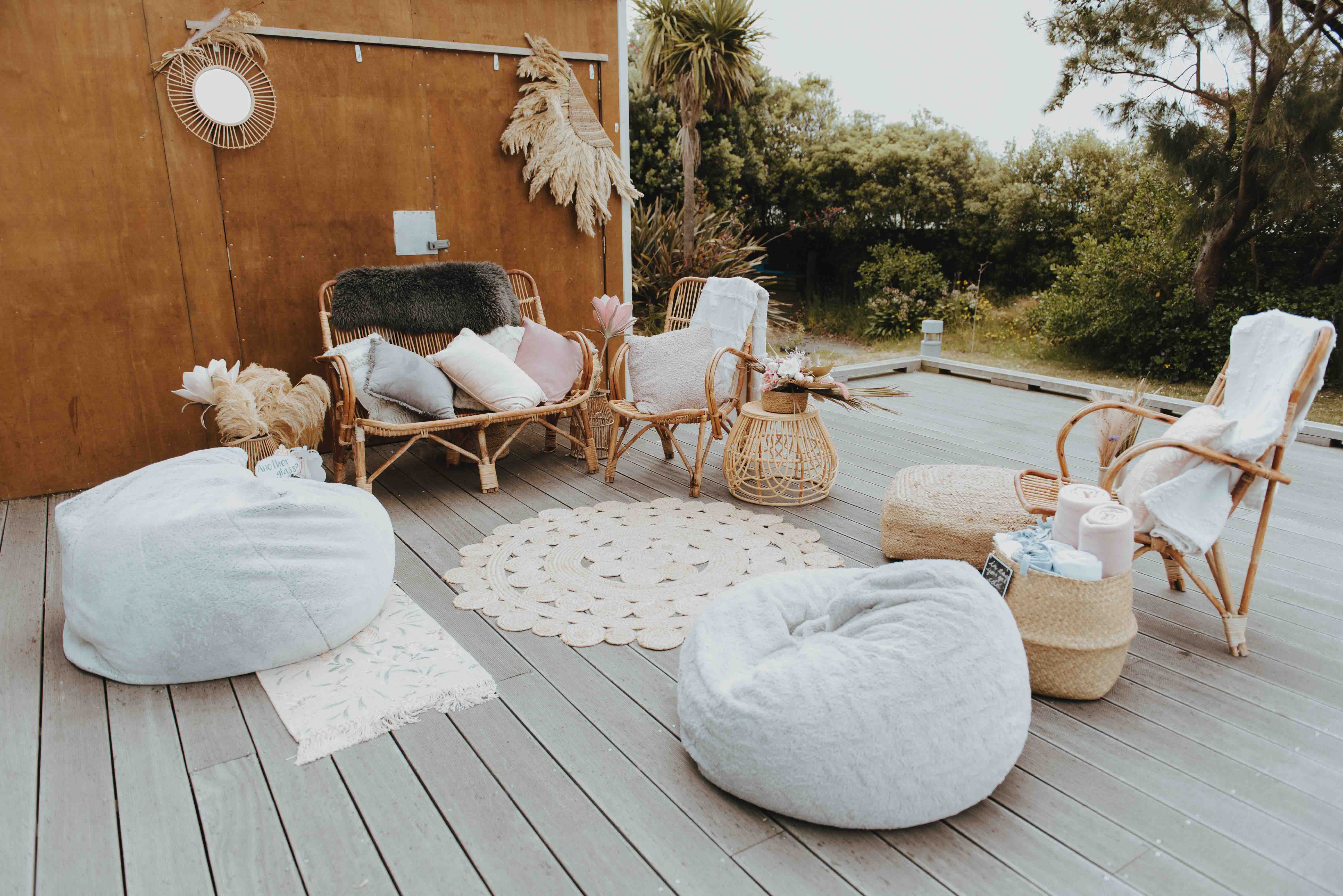 comfy boho style seating for guests at wedding