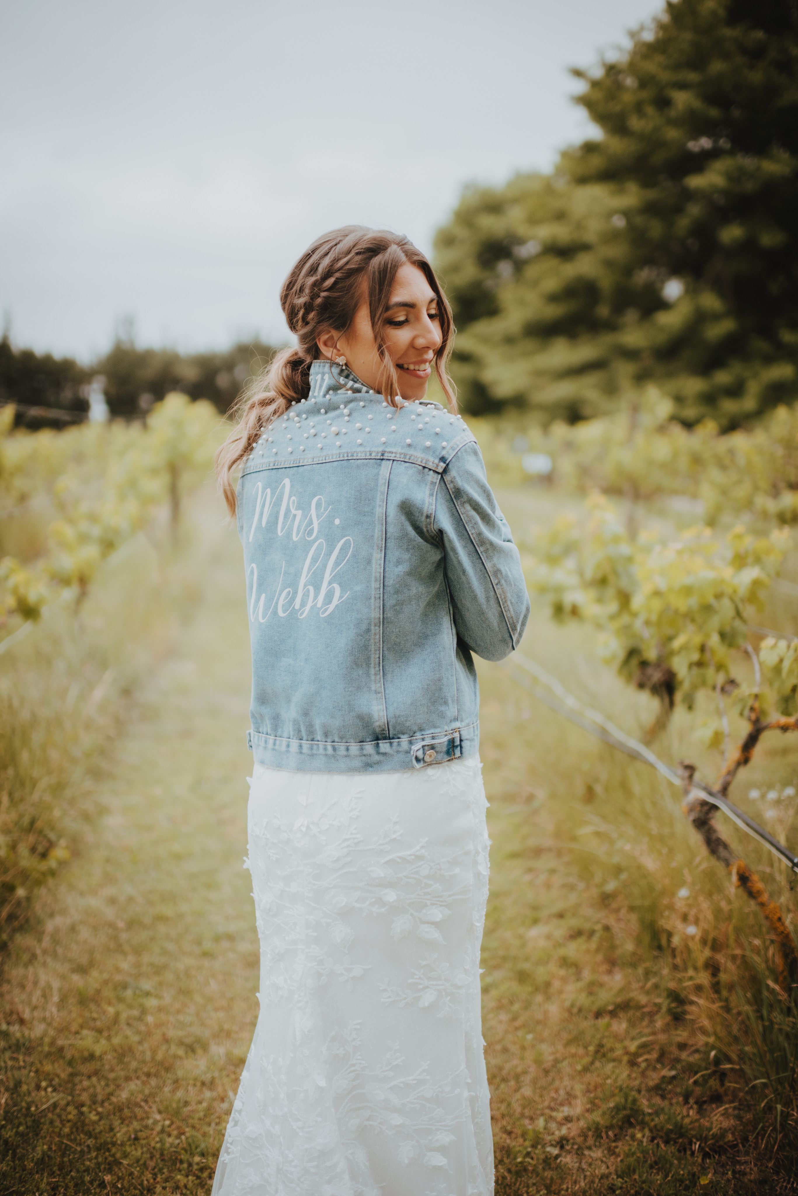 demin custom wedding jacket on display