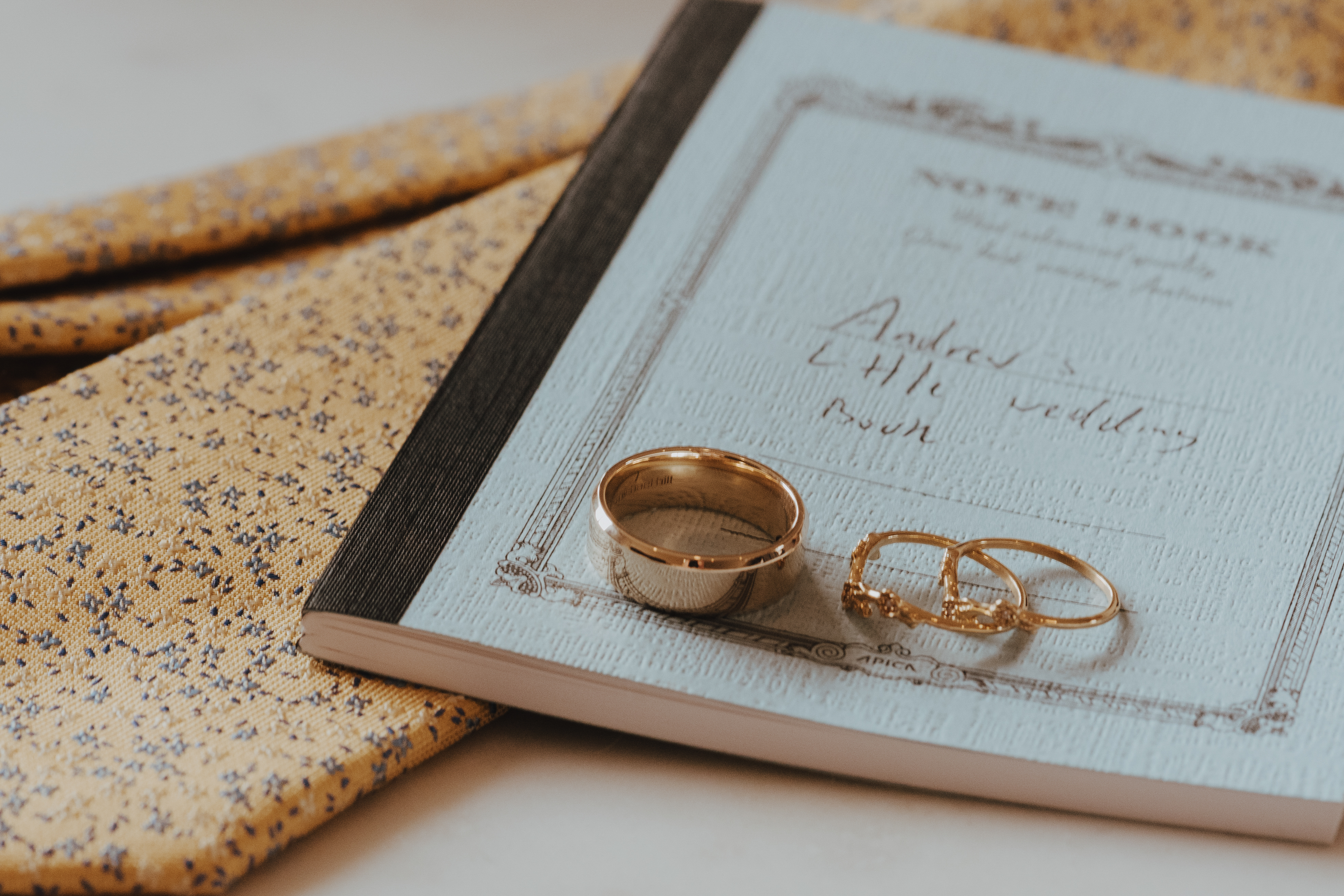 wedding ring details with the custom vow books