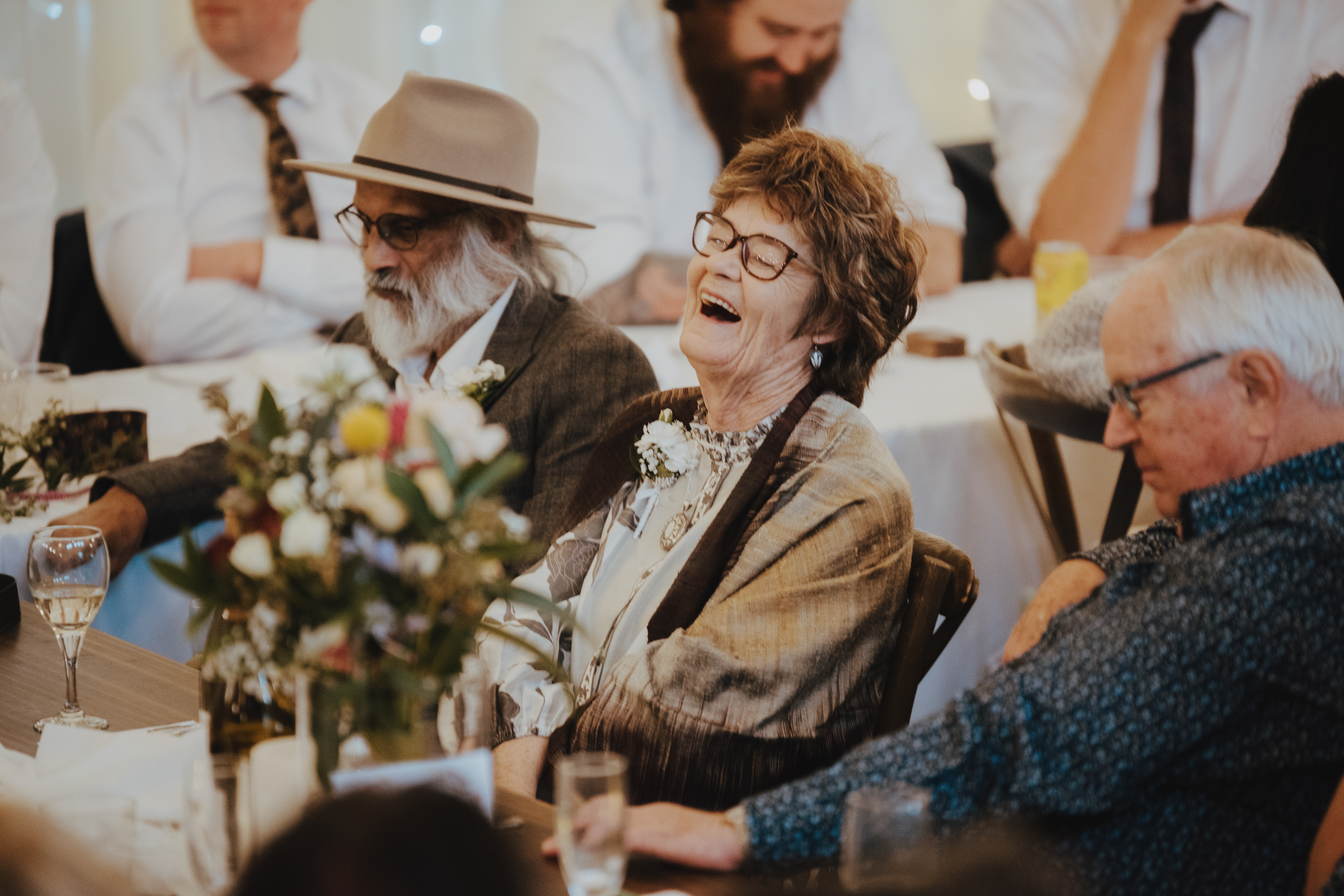 brides mother laughing at the speeches