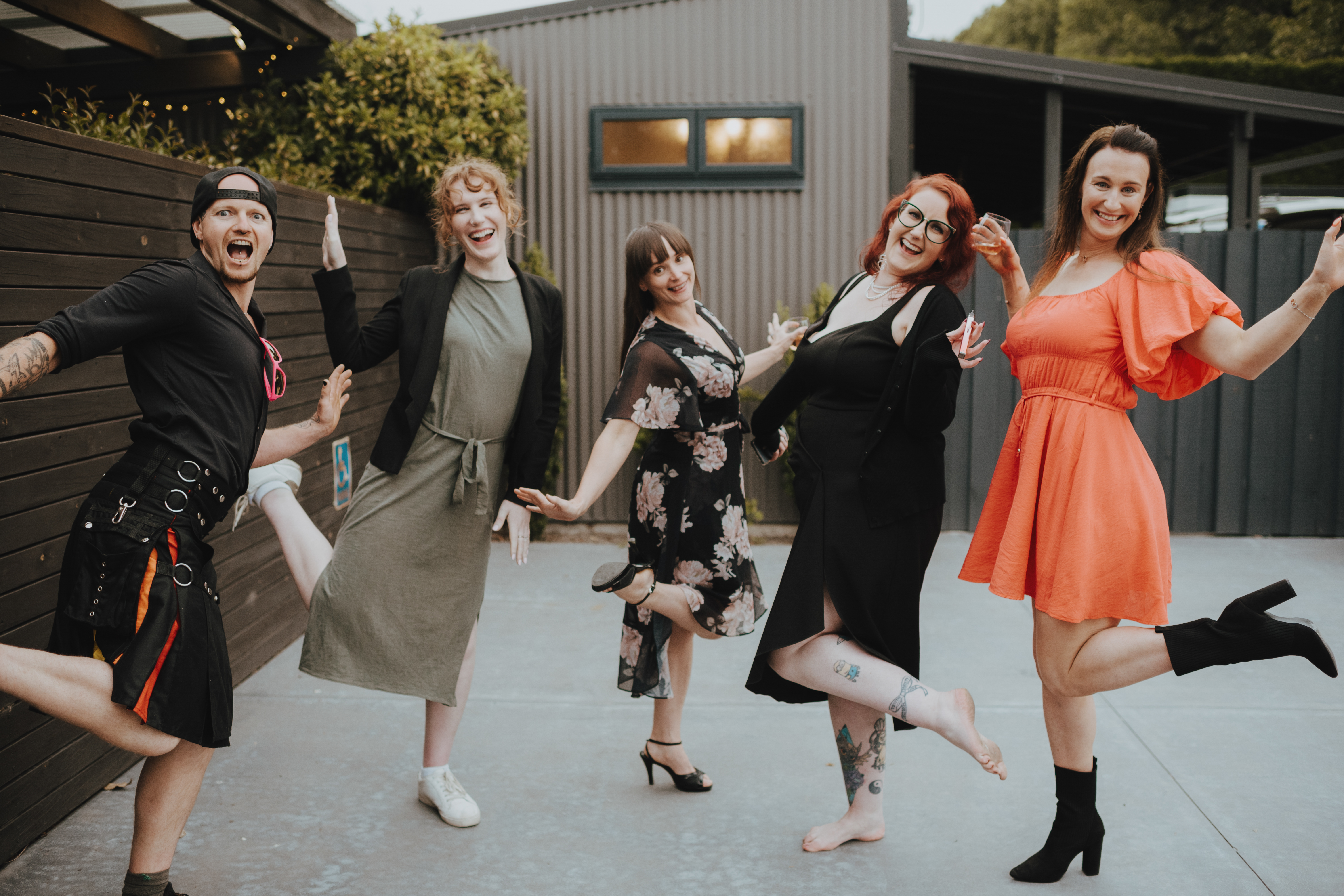 friends of the newlyweds for a funny photo