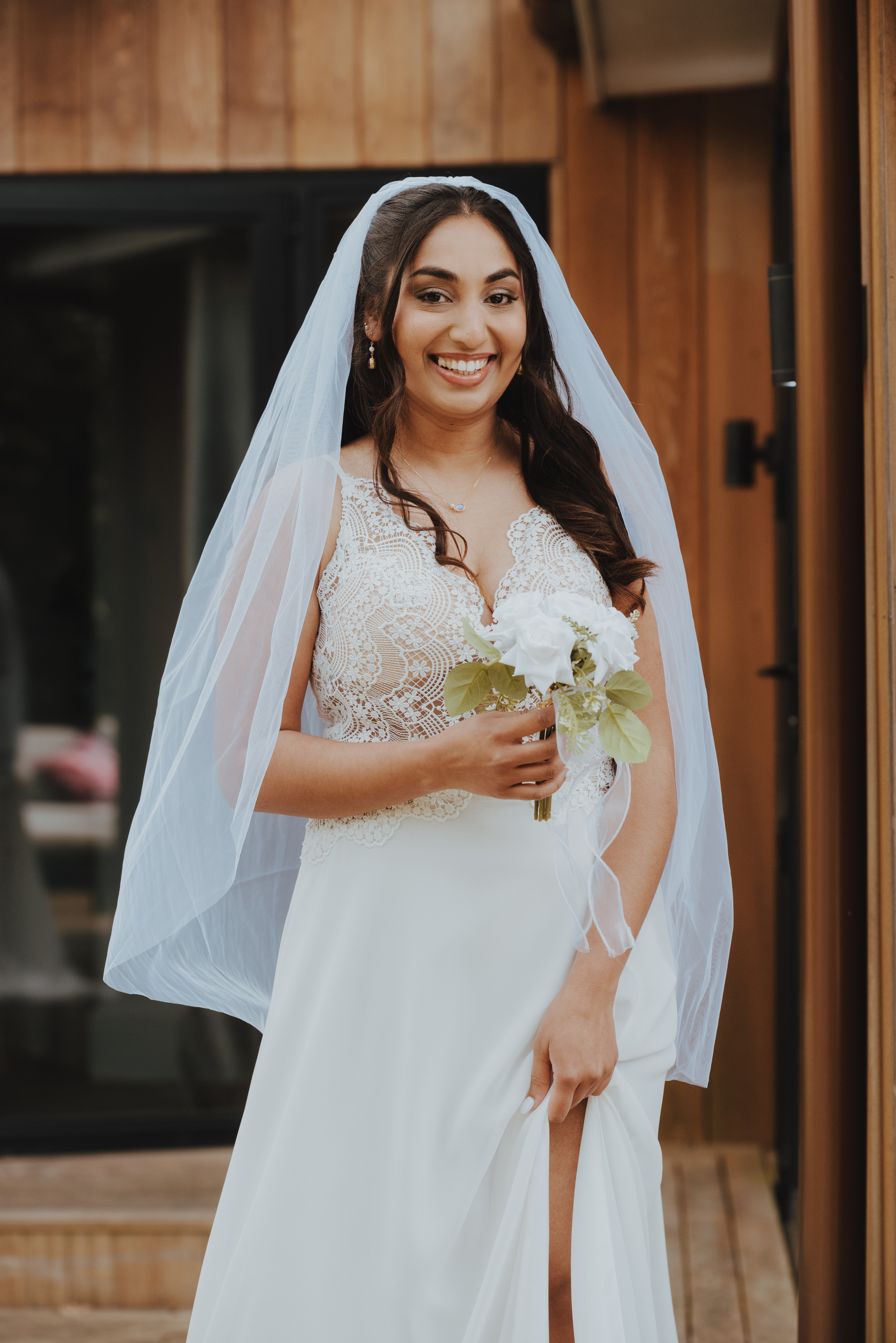 bride coming out for first look before the ceremony
