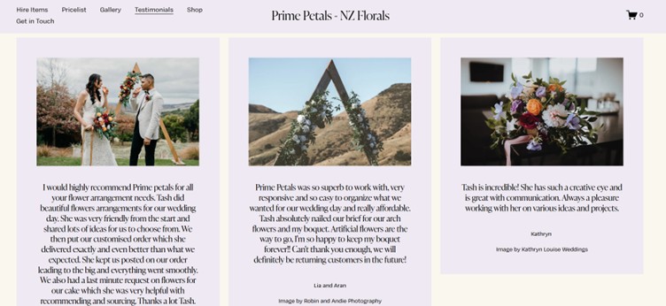 testimonial screenshot for prime petals testimonial screenshot for prime petals