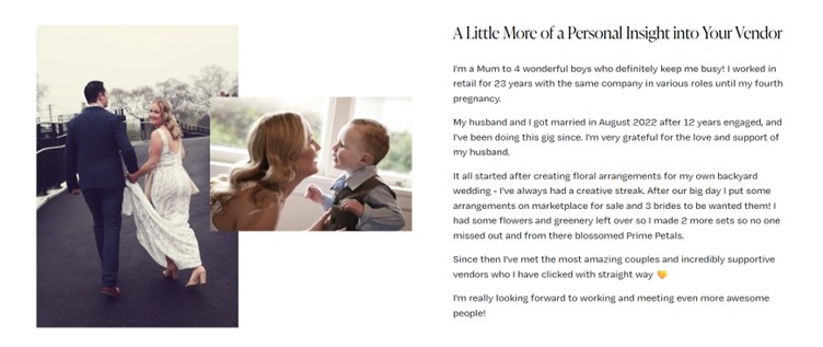 about me on homepage section for wedding florist about me on homepage section for wedding florist
