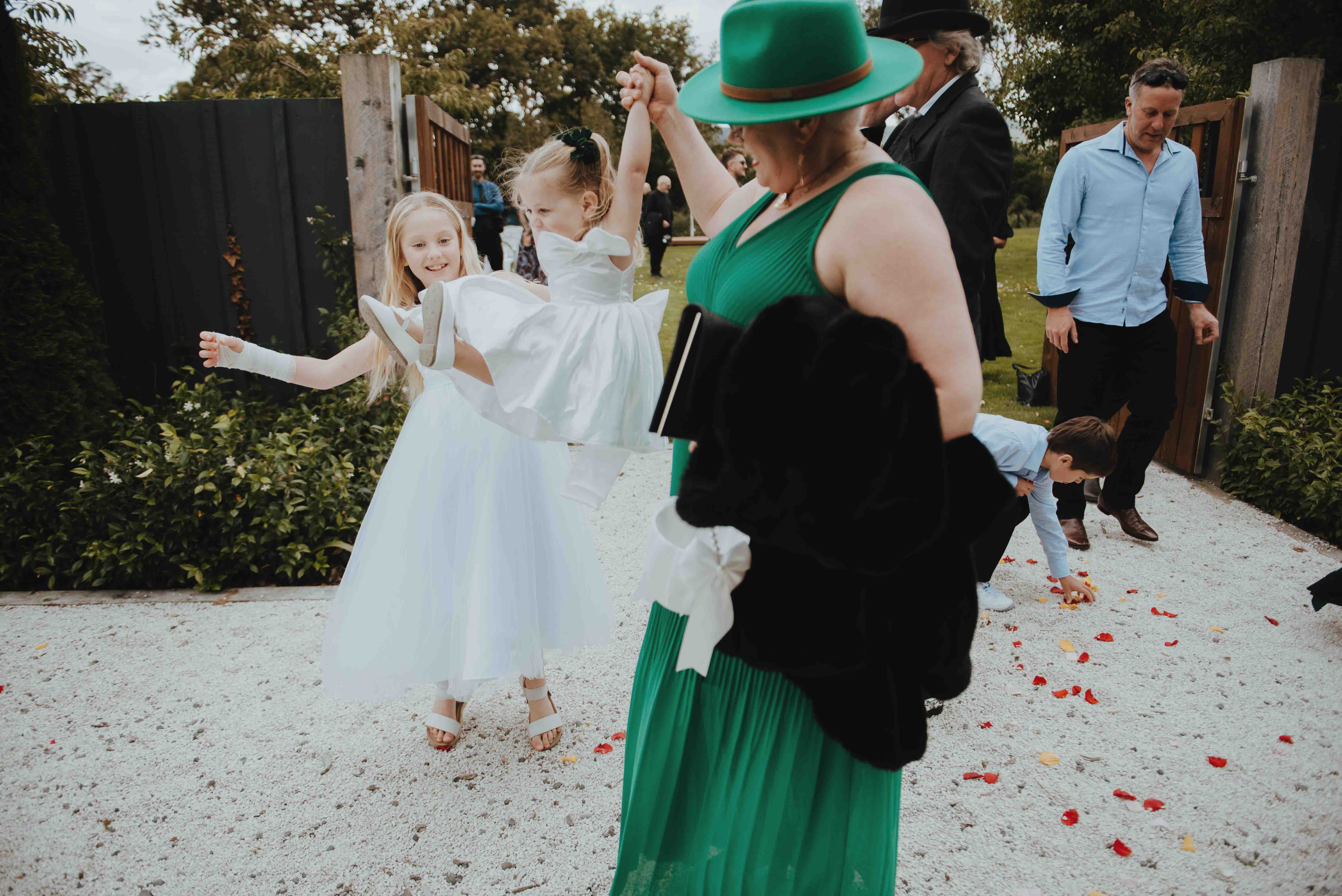 girls playing with guests