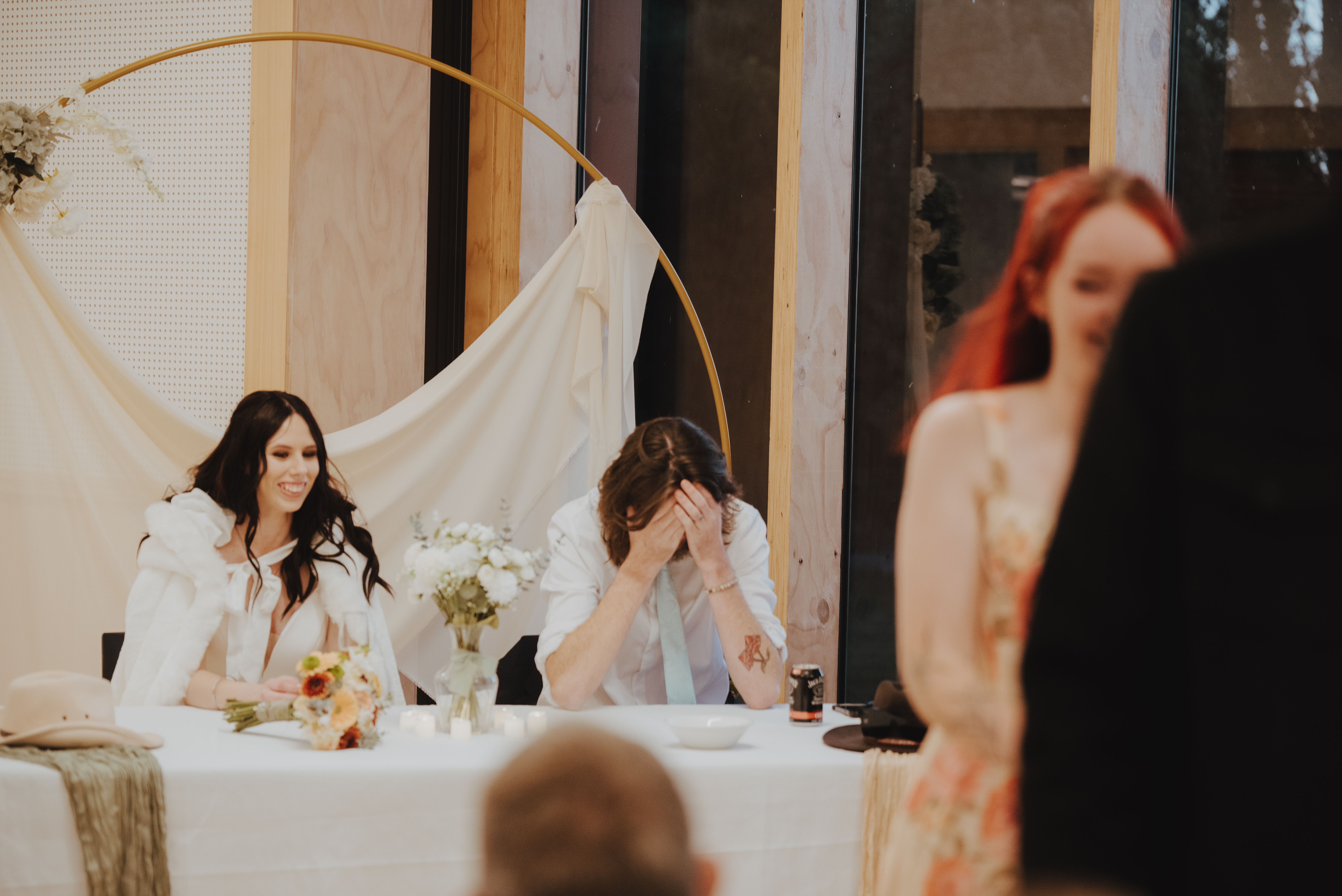 groom embarrassed by speech practical joke