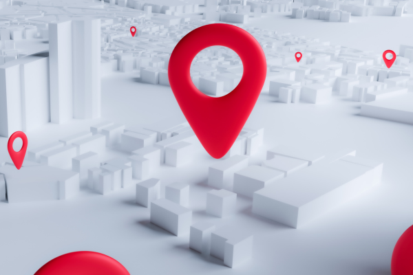 CGI red location pin hovering over multiple locations in same area