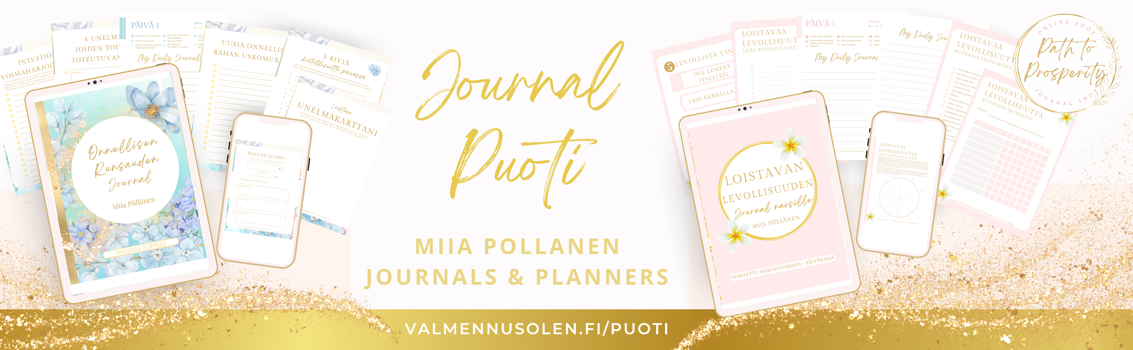 Onnellisen Runsauden Journal-puoti esittelykuva ipadilla  rahamentori Miia Pöllänen rahavalmentaja