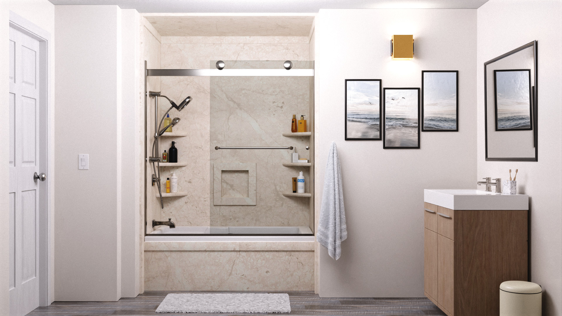 A newly remodeled bathtub and shower combo that is beautiful, safe, and backed by a lifetime warranty A newly remodeled bathtub and shower combo that is beautiful, safe, and backed by a lifetime warranty