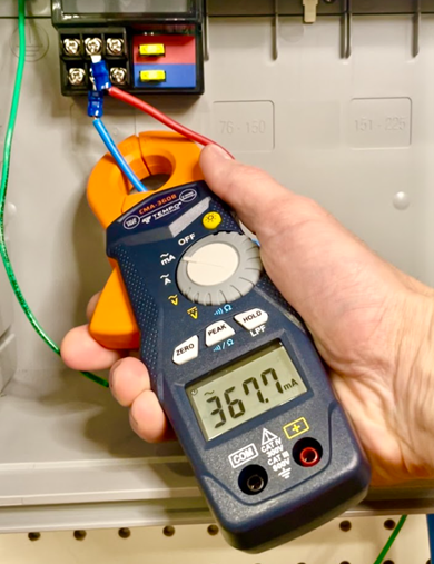 using a milliamp clamp meter to measure current downstream