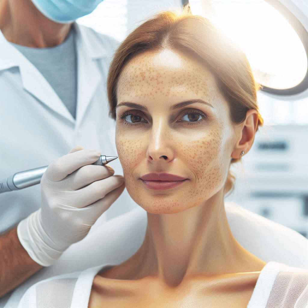 A woman having her age spots treatment at My Skin St Pete dermatology clinic.
