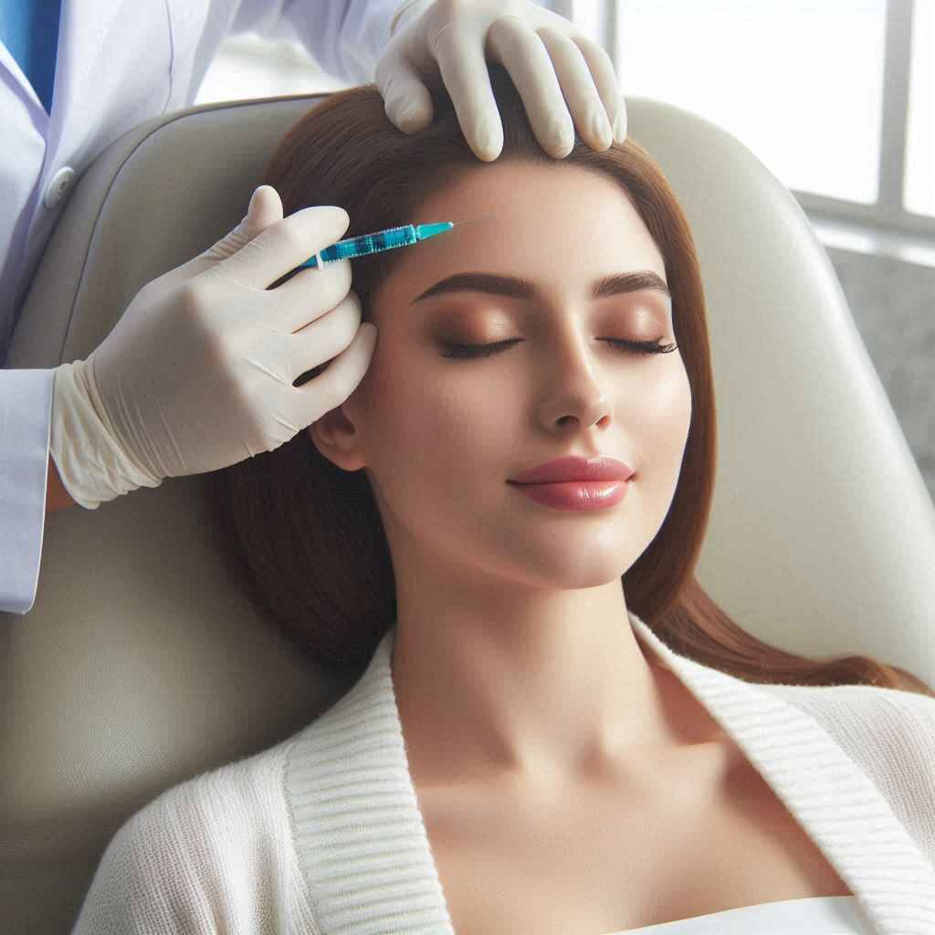 Young woman receiving Sculptra injections from Leah Michel APRN, FNP-BC. Doctor carefully administers treatment to patient's cheek using a fine needle at My Skin St Pete..