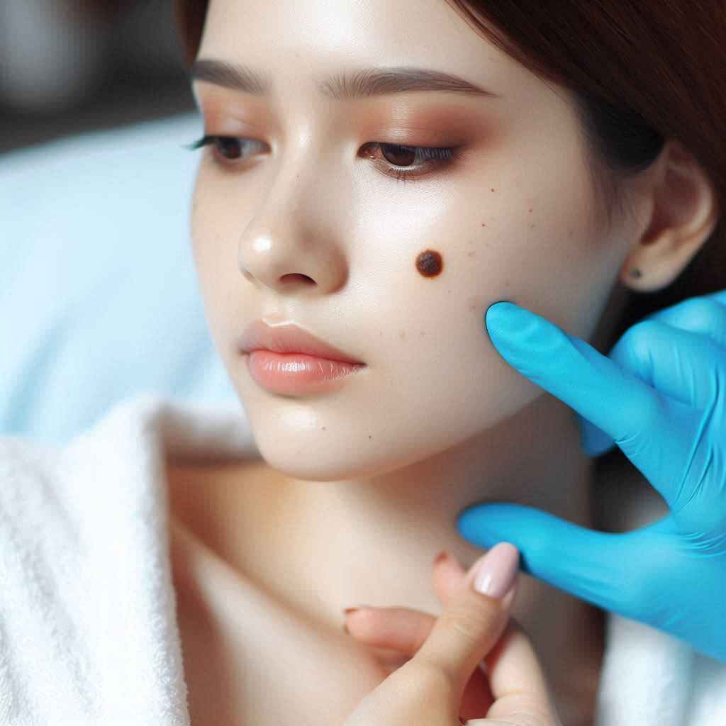 A female patient having her mole removed at MySkin St. Pete.