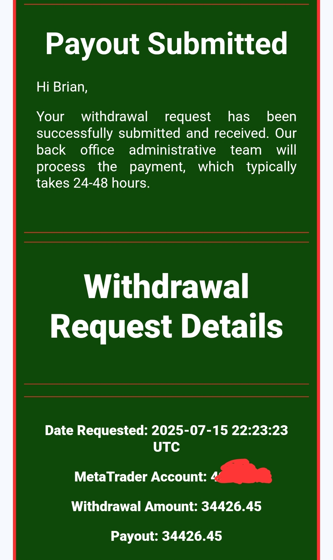 Denied MDTC Withdrawal Request) Million Dollar Trader Challenge