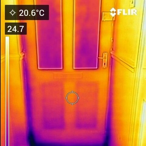 Thermographic Image showing heat loss and draughts from defective front door.