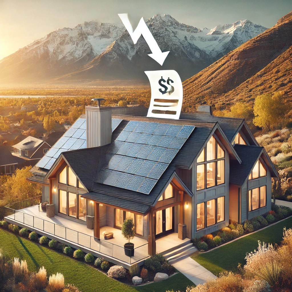 Modern Mapleton, Utah home with solar panels under a bright, clear sky, symbolizing energy savings and independence. The Wasatch Mountains in the background highlight the local Utah scenery. This image represents how the new solar bill could benefit Mapleton homeowners on Rocky Mountain Power, offering significant savings with fair compensation for excess solar energy sent to the grid. Discover how this new law can reduce your electricity bills and revolutionize your energy usage. Modern Mapleton, Utah home with solar panels under a bright, clear sky, symbolizing energy savings and independence. The Wasatch Mountains in the background highlight the local Utah scenery. This image represents how the new solar bill could benefit Mapleton homeowners on Rocky Mountain Power, offering significant savings with fair compensation for excess solar energy sent to the grid. Discover how this new law can reduce your electricity bills and revolutionize your energy usage.