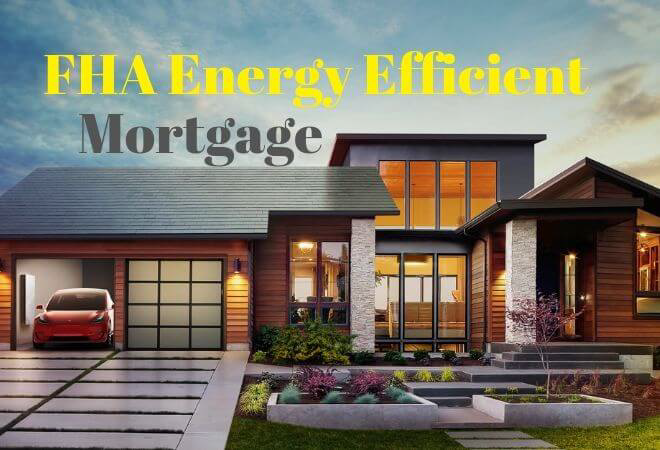 A contemporary Salem City, Utah home with solar panels on its sloped roof under a clear blue sky. The text "FHA Energy Efficiency Mortgage" is displayed in bold white letters with a shadow effect. The house features a brick and siding exterior, a well-kept lawn, and a driveway leading to a double garage. A contemporary Salem City, Utah home with solar panels on its sloped roof under a clear blue sky. The text "FHA Energy Efficiency Mortgage" is displayed in bold white letters with a shadow effect. The house features a brick and siding exterior, a well-kept lawn, and a driveway leading to a double garage.