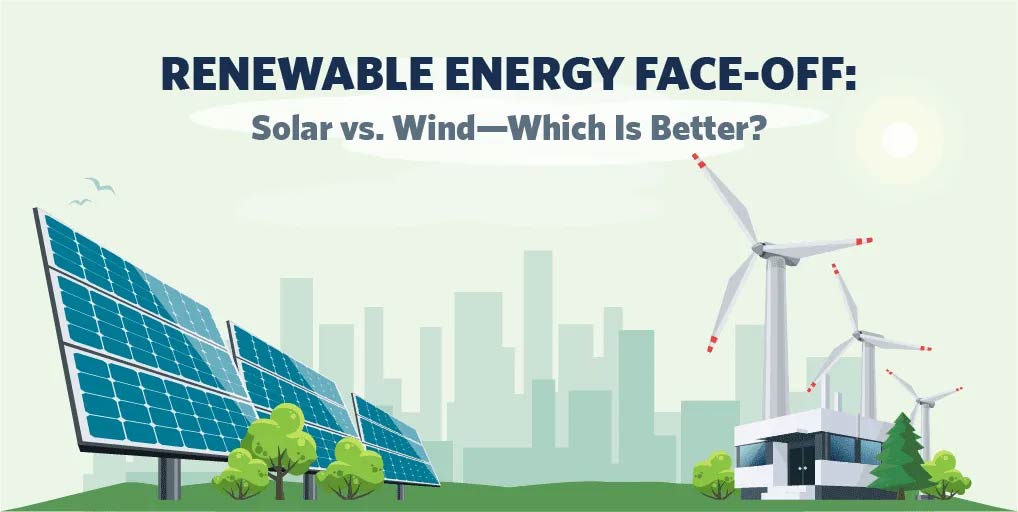 Illustration comparing solar panels and wind turbines in a scenic landscape with a city skyline. Text overlay reads 'Renewable Energy Face-Off: Solar vs. Wind—Which Is Better?' Perfect for Elk Ridge, Utah homeowners considering solar with Ask Solar Mike. Illustration comparing solar panels and wind turbines in a scenic landscape with a city skyline. Text overlay reads 'Renewable Energy Face-Off: Solar vs. Wind—Which Is Better?' Perfect for Elk Ridge, Utah homeowners considering solar with Ask Solar Mike.