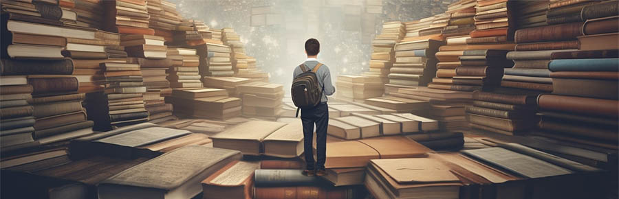 kid in giant library