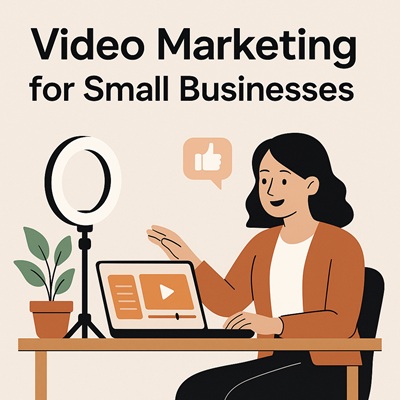 Small business owner using video marketing by filming content with laptop and ring light. Small business owner using video marketing by filming content with laptop and ring light.