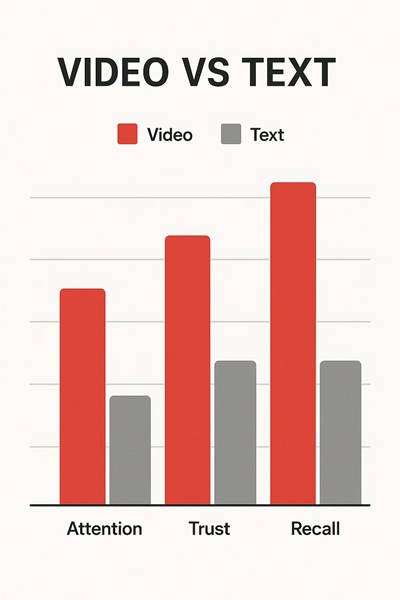 Infographic comparing video and text engagement levels. Infographic comparing video and text engagement levels.