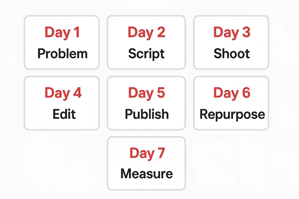 Infographic showing a simple 7-day video marketing launch plan. Infographic showing a simple 7-day video marketing launch plan.