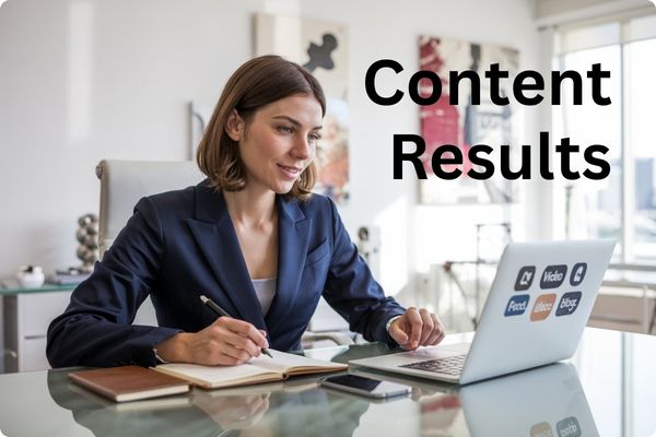 Entrepreneur reviewing polished videos, blogs, and podcasts created from a Content Creation Call. Entrepreneur reviewing polished videos, blogs, and podcasts created from a Content Creation Call.