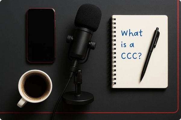 Simple setup with phone, microphone, and notes showing how easy a Content Creation Call can be. Simple setup with phone, microphone, and notes showing how easy a Content Creation Call can be.