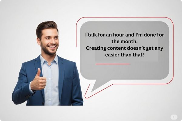 Smiling client giving a thumbs-up next to a quote bubble Smiling client giving a thumbs-up next to a quote bubble