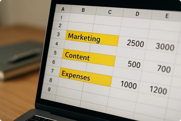 spreadsheet showing service business marketing expenses including content creation spreadsheet showing service business marketing expenses including content creation