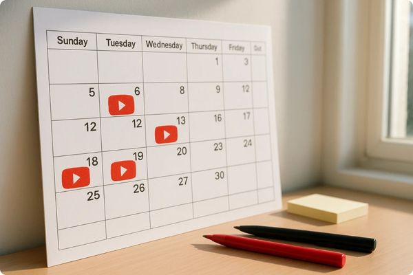 content calendar with YouTube video upload schedule for coaches and contractors.