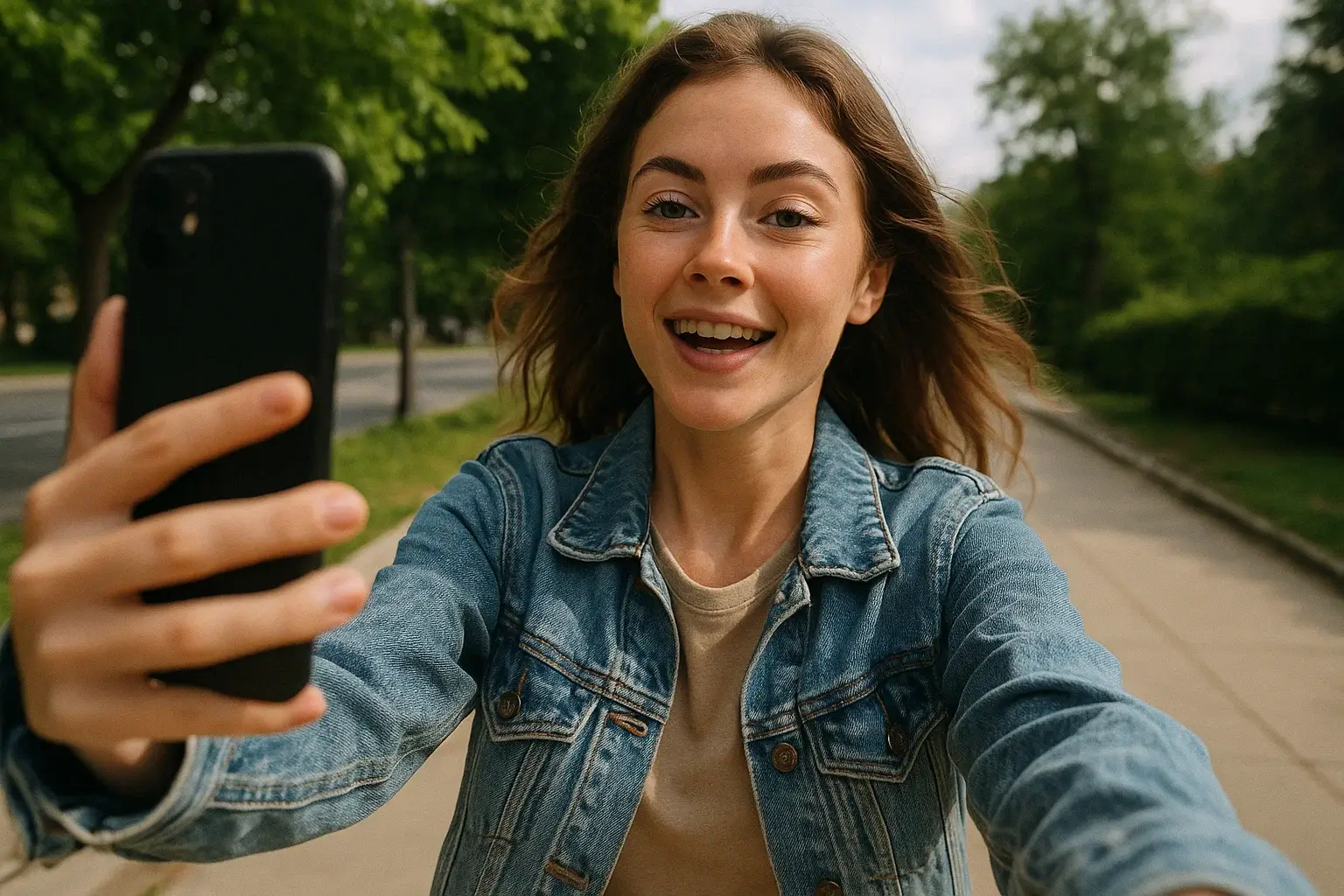UGC-style selfie video for video marketing shot outdoors with natural light UGC-style selfie video for video marketing shot outdoors with natural light