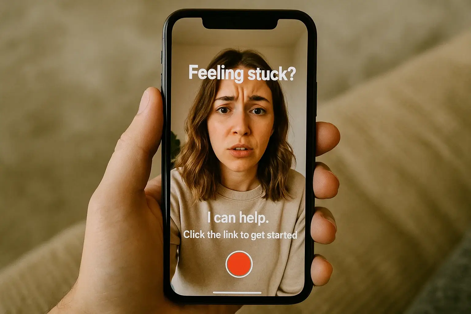 UGC-style vertical video recording with captions for problem-solution video marketing UGC-style vertical video recording with captions for problem-solution video marketing