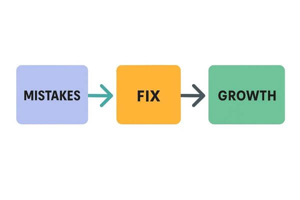 blogging mistakes to avoid flowchart showing mistakes, fixes, and growth blogging mistakes to avoid flowchart showing mistakes, fixes, and growth